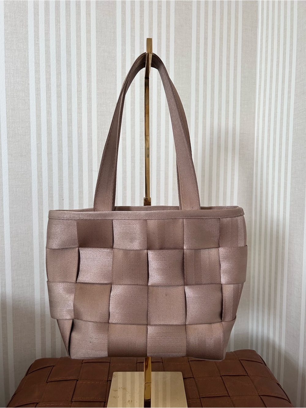 Harveys "The Original Seatbelt Bag" Small Tote Taupe Mushroom Color Woven